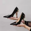 2024 new lady patent leather Stiletto Heel heels Pumps gold legs Elegant Alien heel Dress shoes Women bridal Wedding Summer pillage pionted toe party slip-on size 34-46