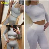 Yoga RID Sömlös Yoga Set Women 2st Two Piece Long Sleeve Crop Top Tshirt Leggings Outfit Clothes Gym Wear Fitness Sport Sports Sets