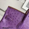 Totes Handbag Platinum Brand Ostrich South Africa Kk Womens 25h Purple Sewn Wax Thread Genuine Leather