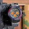 Watch Men 40 mm Automatyczny ruch mechaniczny zegarki Wysokiej jakości szklanka szklana bransoletka ze stali nierdzewnej Rainbow Diamond Circle Watch Luminous Font Montre de Luxe