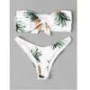 Women's Swimwear 2024 Cami Palm Print Biquini Swim Suit Maillot De Bain Sexy Brazilian Bikini Set White Women Swimsuit Bathing #W