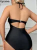 Vigoashely Sexy Black Leta Halter Swimwear Women Mesh Patchwork Push Up One Piece Swimsuit Monokini BAME STRADA SULLA SUGGERIMENTO 240423