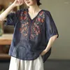 Этническая одежда 2024 Традиционная китайская винтажная ханфу топы национальные цветочные вышитые народной блузки