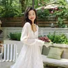 Women's Knits Sweet Ruffle Lace Up Cardigan Women Summer Long Sleeve Sunscreen Jacket Korean Shrug Woman White And Apricot Chiffon Crop Tops