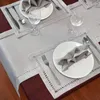 Bordduk Hand Hemstitched Dining Runner Dresser Scarves Silver Thread Intervävning (12 x 72 löpare)