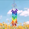 Figurine decorative Rainbow Color Dream Catcher DreamCatchers Fatto a mano tradizionale piuma Decorazione da parete per la casa per la casa camera da letto