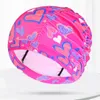 Casquettes de baignade en tissu plissé Femmes hommes fleur coeur étoiles imprimé piscine de natation sport d'eau long hair élastique de bain en nylon élastique turban 240426