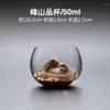 Bardak Saucers Guanshan Kristal Cam Küçük Çay Bardağı Ev Yaratıcı Master Kişisel Çayware Gizli Altın Tat Ahşap Base