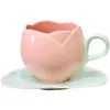 Kubki 300 ml kwiatowe kubek ceramiczny i talerz kubek kawy w stylu vintage Tulip Cup z wysoką wartością estetyczną różowy francuski popołudniowy herbata J240428
