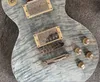 Elektrische gitaar grijs blauw kleur carrosserie top transparante gitaar terug satijn afgewerkt kan houtkorrel aanraken geen afdichting geen verf kleine pin