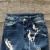 Sommer Mode Y2K Retro Ripped Loch Jeans Frauen drucken hohe Taille dünne gestapelte Blue Denimhose Streetwear Elastichose 240426