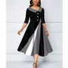 Feestjurken vintage patchwork elegante dames kleden halve mouw knopen middenkalf veer a-line mini oversize femme vestidos