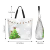 Boodschappentassen kerstboom extra grote supermarkt tas witte sneeuwvlok achtergrond herbruikbare tote reis opslag