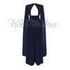 Party Dresses Navy Blue Chiffon Women Jumpsuits Evening With Cape Sleeves Elegant Formal Reception Dress Pant kostymer Gala klänningar