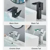 Black Tall LED Waterfall Basin Bathroom Faucet Deck Mounted Cold Water Mixer Taps Three Color Change By Flow 240415