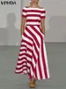 Robes de fête Vonda 2024 Femmes sexy au large de l'épaule élégante Stripe imprimée robe maxi décontractée longue robe de soleil courte