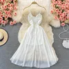 Casual Dresses Women's White Seaside Holiday Beach Dress Girls Sexy V-neck Neck High Waist Slim Ruffle Bohemian Slip Gauze