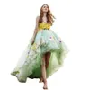 Hög låg blommig prom Pretty Dresses Women Teen Girls Formal Party Dress Mint Green Tulle aftonklänningar Kort framkant Lång bakspetsblommor Applicques Robe DE