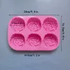 Hacer 6 hoyos Flower Rose jabón hecho a mano Molde de velas Pastel de silicona Molda para hornear diseñador de hornear molde de muffin rosa cubito de hielo