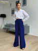 Clacive Blue Office Womens Hosen Fashion Lose Ladies Hosen lässig hohe Taille breite Hosen für Frauen 240420
