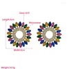 Stud Earrings Multi Colored Stones Crystals Round Big Statement Women Girls Fashion Party Fuchsia