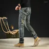 Jeans masculinos para homens motocicletas slim fit vintage skinny buggy buggy calças de cowboy masculino jeans de rua japonesa de estilo japonês