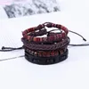 Bedelarmbanden 4 stcs/set hippie punk zwart bruin lederen knopen lagen tibetaans etnische patroon kralen houten wikkel brede armband armband voor man