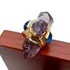 Yygem Natural Purple Amethyst Point Druzy Boule Boule Crystal Bague Gold Gold Gems Ring Ring 240419