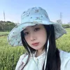 Wide Brim Hats Ins Summer Vacation Flower Sunshade Bucket For Women Super Foldable Beach UV Protection Upf Sun Sun With String