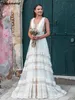 Bohemian Illusion V-Neck Plat-Line A-Line Wedding Suknia ślubna