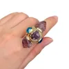 Yygem Natural Purple Amethyst Point Druzy Boule Boule Crystal Bague Gold Gold Gems Ring Ring 240419