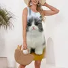 Casual jurken 2024 Damesjurk 3d print schattig kittenpatroon trend streetstyle ademend en verfrissend