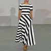Robes de fête Vonda 2024 Femmes sexy au large de l'épaule élégante Stripe imprimée robe maxi décontractée longue robe de soleil courte