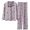 Sets Fashion Fashion Fashion Fashion Cardigan para mujeres Impresión de manga larga Damas Cayas nocturnas con almohadillas de pecho 2024 Pajama suelto de primavera