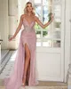 One Shoulder Evening Dress Bridesmaid Women V Neck Gold Sequin Long Maxi Elegant Formal Party Prom Gown Vestidos