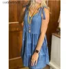 Casual Dresses Women Summer Dress Sleeveless Thin Denim Blue Slim Female Round Neck Street Big Siwng Short Clothing