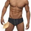 メンズ水着セクシーなメンズ水泳ブリーフ夏の男性ローウエストパッドプッシュアップゲイブラックカラーラインプールスプリングバススーツ
