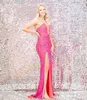 Pailletten trägerloser formaler Partykleid Schlitzkristall V-Ausschnitt Säule Prominente Lady Festzug Abschlussabend Event Besonderer Anlass Hoco Gala Cocktail Red Teppich Landebahn Kleid