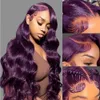 Dark Bourgogne 13x4 Spets Front Wig Human Hair 150% Density Deep Smokey Purple Body Wave Wigs For Women HD Transparent spets frontala peruker