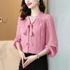 Camicie da donna 2024 SETURA PRIMARE/SIMPA SETTURA DI SETTURA POSSA CHIETTO CHIFFON LUNGO ROSA SCLICA