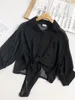 Blouses pour femmes Femmes boutonnées chemises féminines Bourse Blouse liée à la taille de Batwing Tops 2024 Summer
