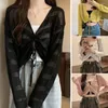 Women's Knits Women Short Knitted Cardigan Shrug Cropped Open Front Thin Long Sleeve Ladies Hollow Slim Out Coat Sweet X6X7