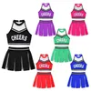 Cheerleading -Uniformen für Kinder und Mädchen Tanzkostüme Deckennetz Spleißarbeit Arbeit Cheerleader gedrucktes Ernte Tops Fleating Fähigkeiten und flauschige Sets 240425