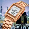 Montres sur les bracelets Skmei Muslim Digit Montres pour Prayer Men Backlight Imperproof LED Watch Hijri Calendrier Pilgrimage Time Rappel