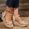 Sandalias de tacón de cuña para la correa del tobillo para mujeres 2024 plataforma gruesa gruesa de sandalias mujer hebilla de verano zapatos de gladiator damas 240424