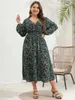 Plus Size Dresses Elegant Long Women Dress Sexy V Neck Boho Beach Black Green Floral Big Summer Sleeve For