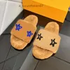 lv louis vuitton Вы Hochwertige Wintermänner Cartoon Pantoffeln Mode faulen schwarzen weißen Buchstaben Frauen Designer Schuhe sexy Plattform Lady 100% Halten Sie warme Wolle Flop