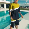 2024 Europa e os Estados Unidos Summer Mody Fashion Casual Praia Conjunto de camisetas 3D Bloco colorido de colorido 240422