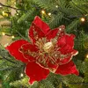 装飾的な花グリッタースパンコールシミュレーションクロスフラワークリスマスツリーオラネメントホームウェディングパーティー感謝祭の装飾小道具