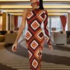 Casual Dresses African Styles Bodycon Dress Autumn Retro Geometry Sexy High Slit Long One Shoulder Custom Party